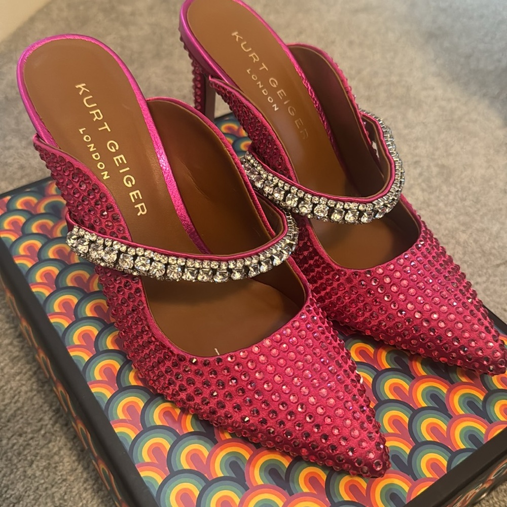 Kurt Geiger Pink Embellished Pointed Toe Slingback Heels